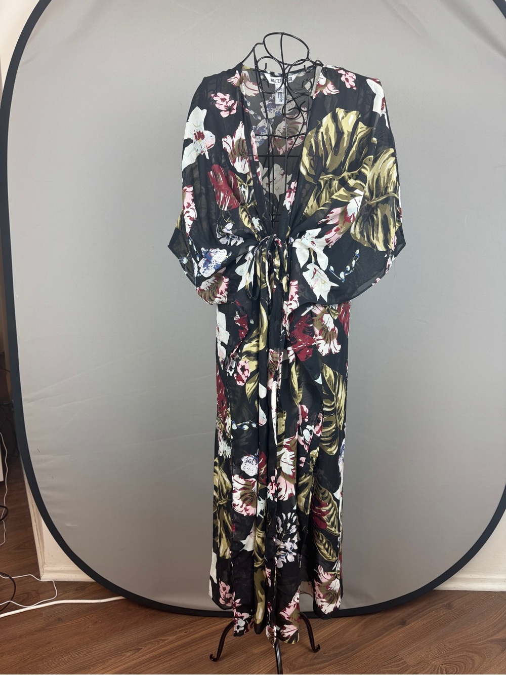 Walter Baker Black Floral Maxi Dress with Tie Front